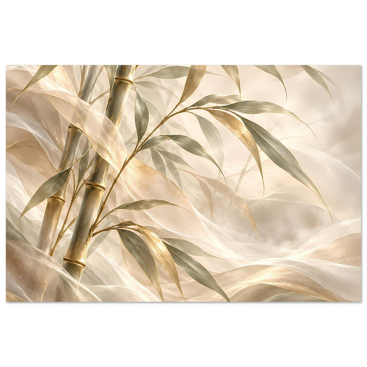 Bambus-Poster mit Bambusstreifen und schimmernden Goldakzenten auf Elfenbein, horizontal