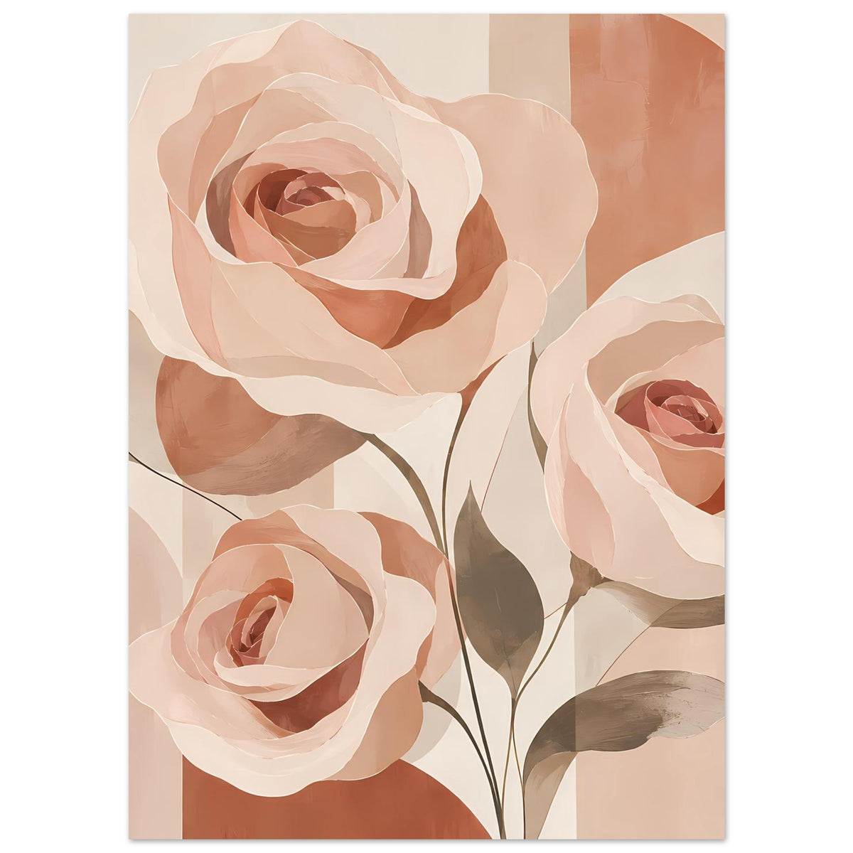 Blumenposter mit vier Rosenblüten im Pastell-Look, rosa-pfirsichfarbene Komposition