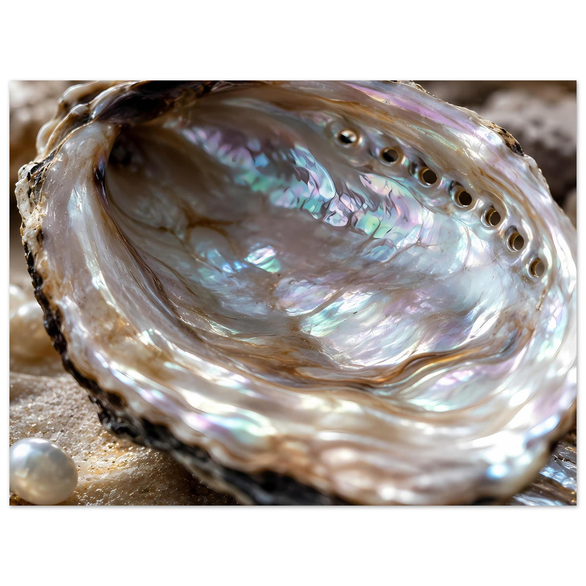 Abalone-Muschel mit Perlmuttglanz, schillernde Schale mit Öffnungen