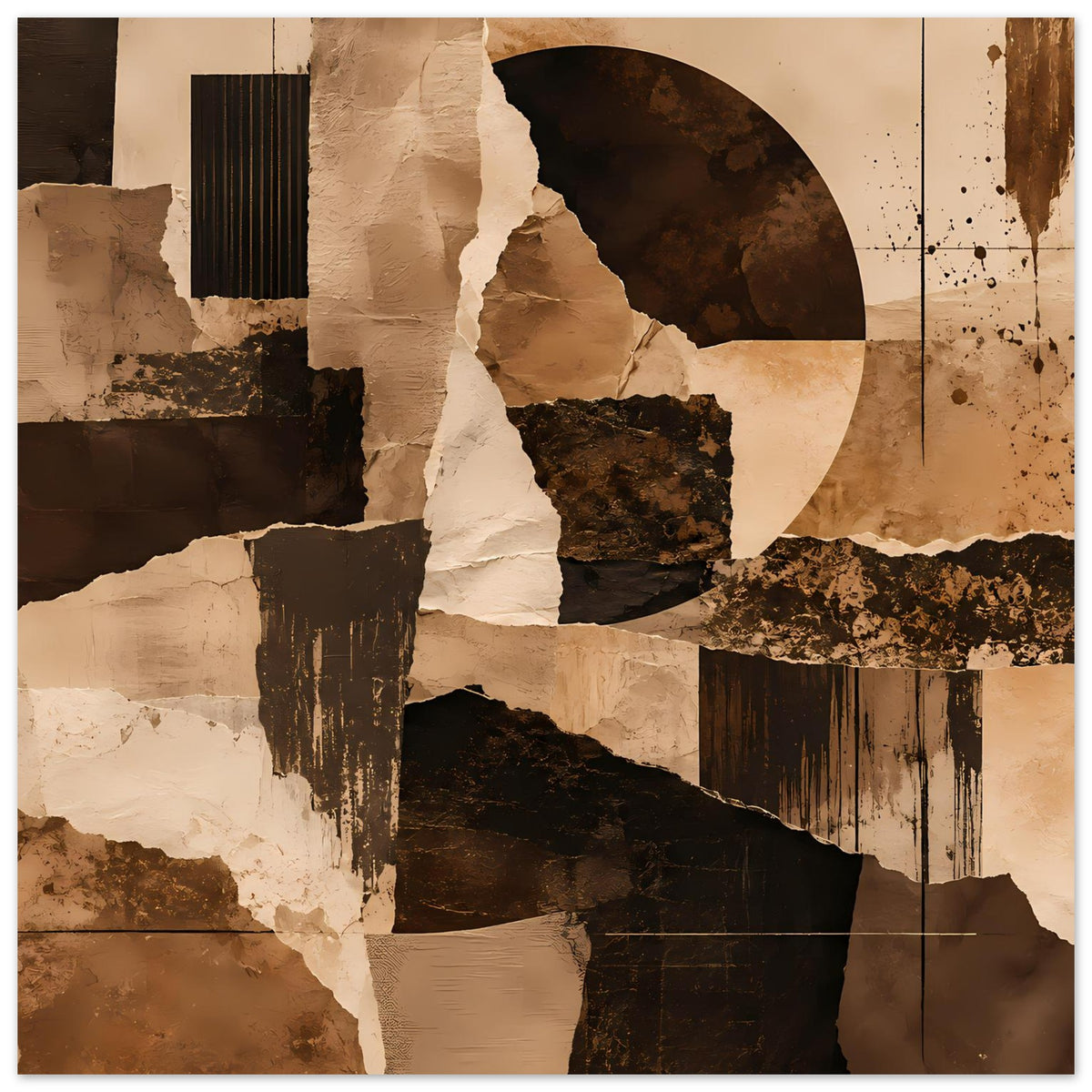 Abstraktes Kunstposter, warmes Erdtöne-Motiv mit Halbkreis und Fragmenten, horizontal