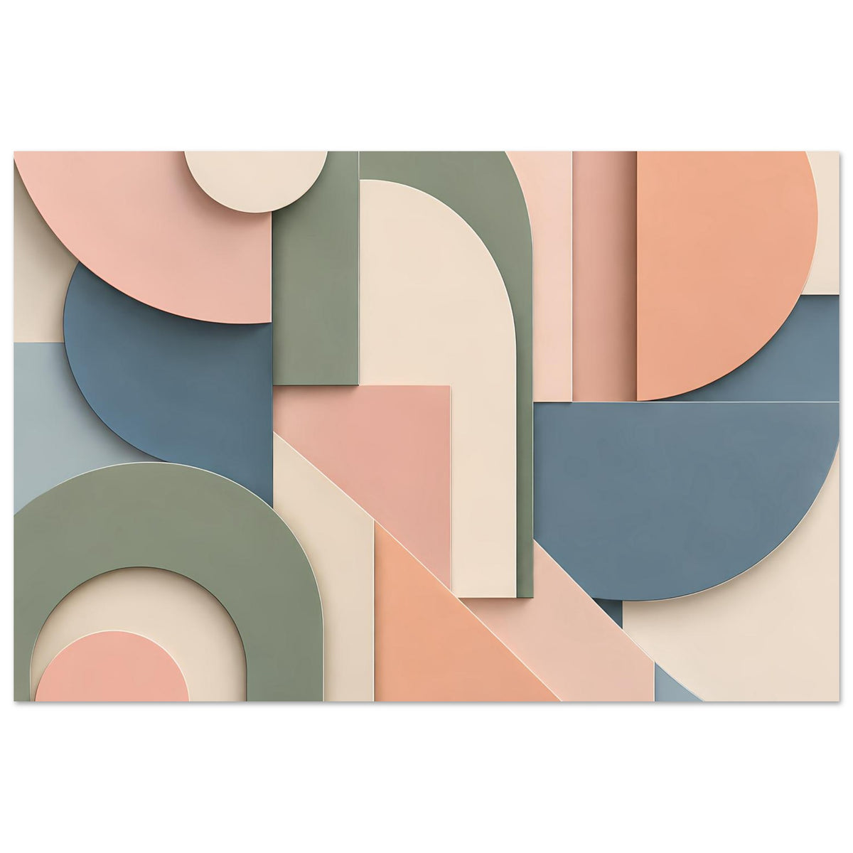 Abstraktes Kunstposter mit geometrischen Rundformen und Farbflächen in Pastellfarben
