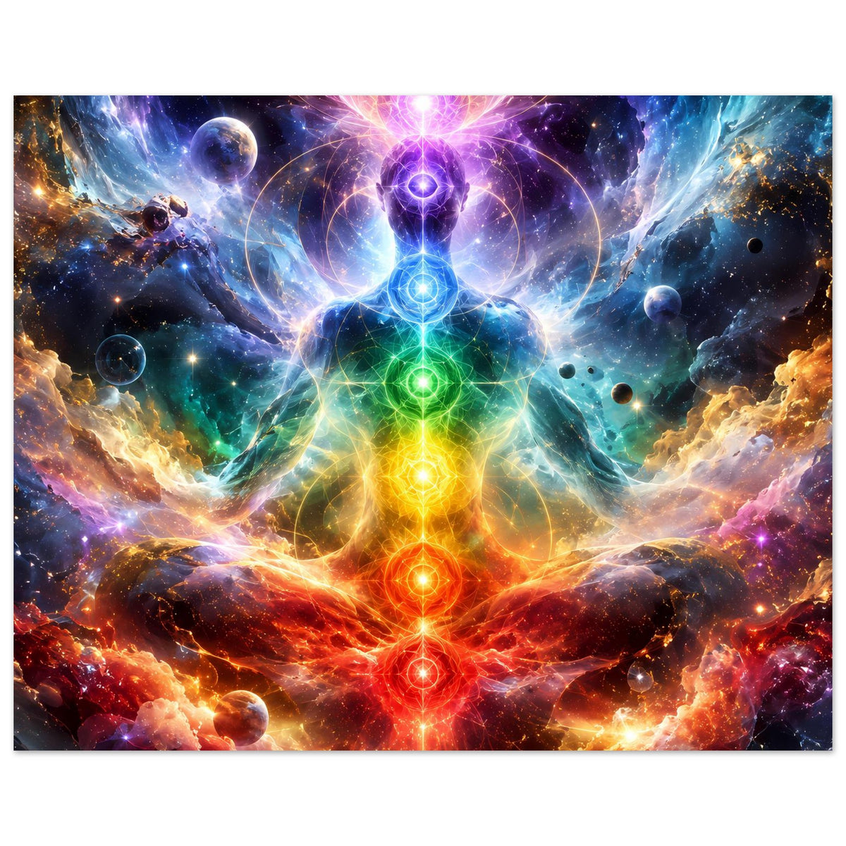 Chakra-Meditationsposter, horizontales Motiv, buntes Energie-Design im Weltraum