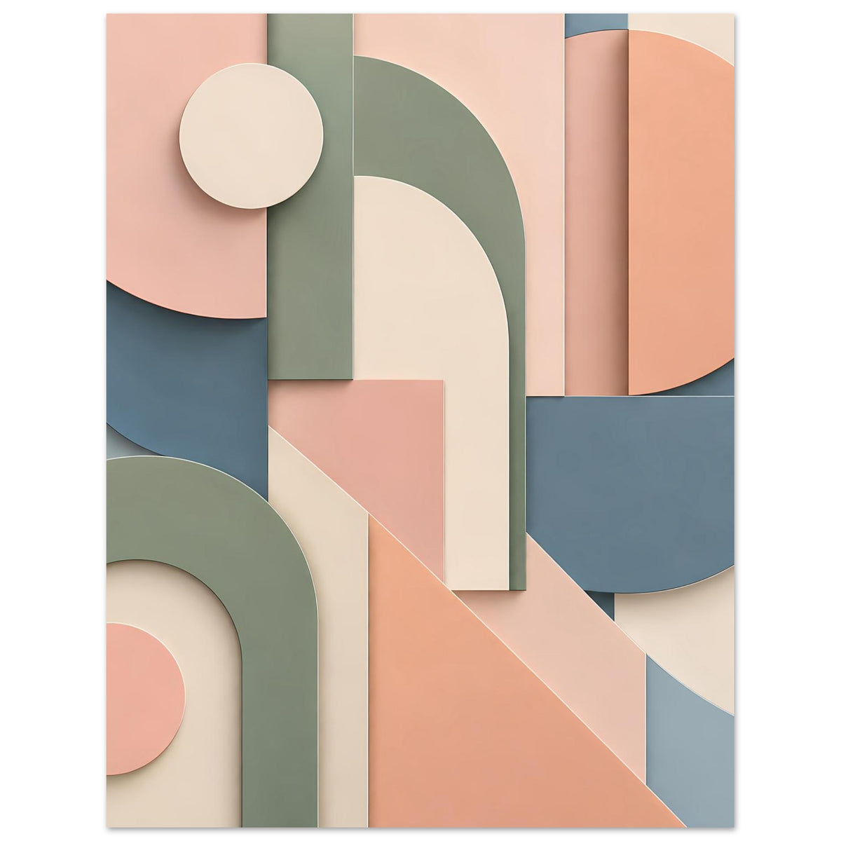 Kunstposter mit geometrischen Bögen und Rechteckkanten in Pastellfarben