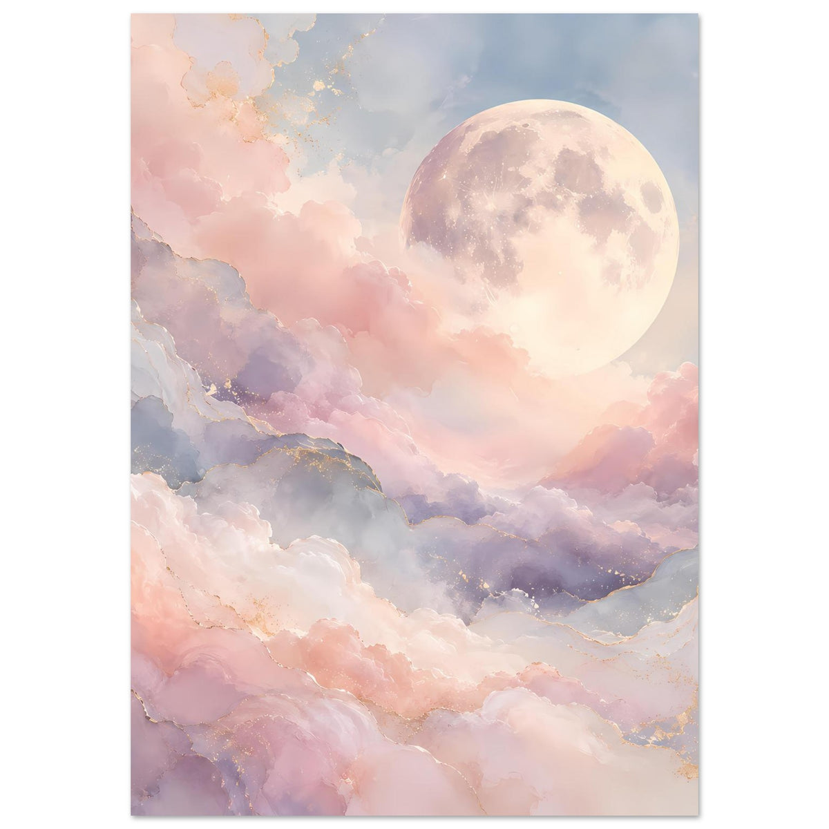 Hochkant-Poster mit Mond über sanften Wolken und goldenen Highlights