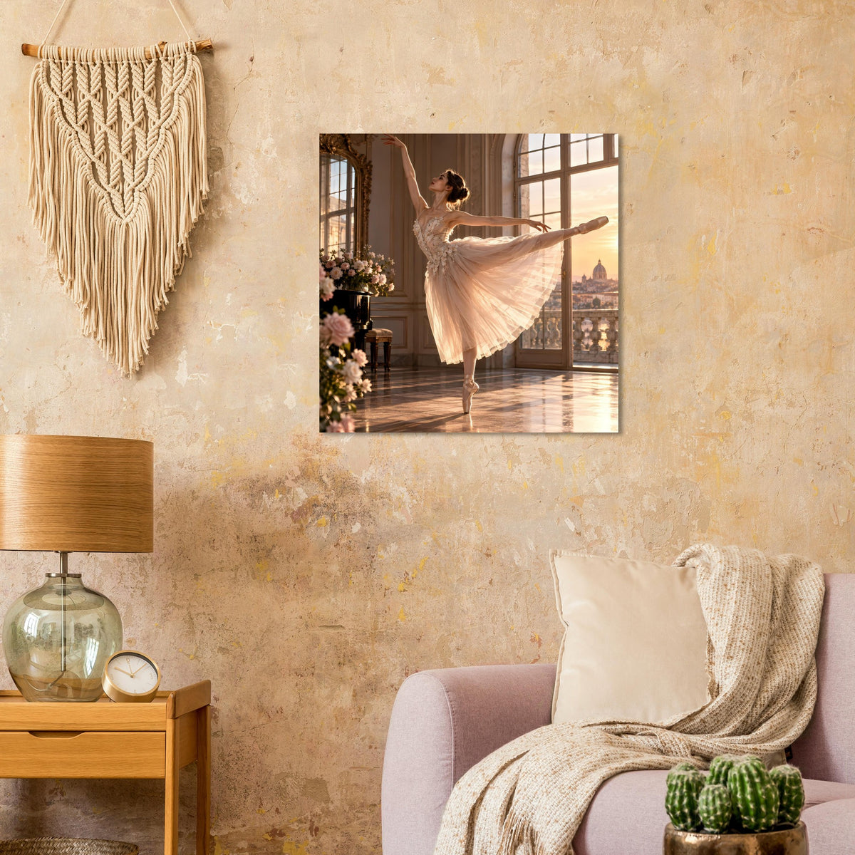 Poster mit Ballerina im weißen Tüllkleid, tänzerisch mit ausgebreiteten Armen