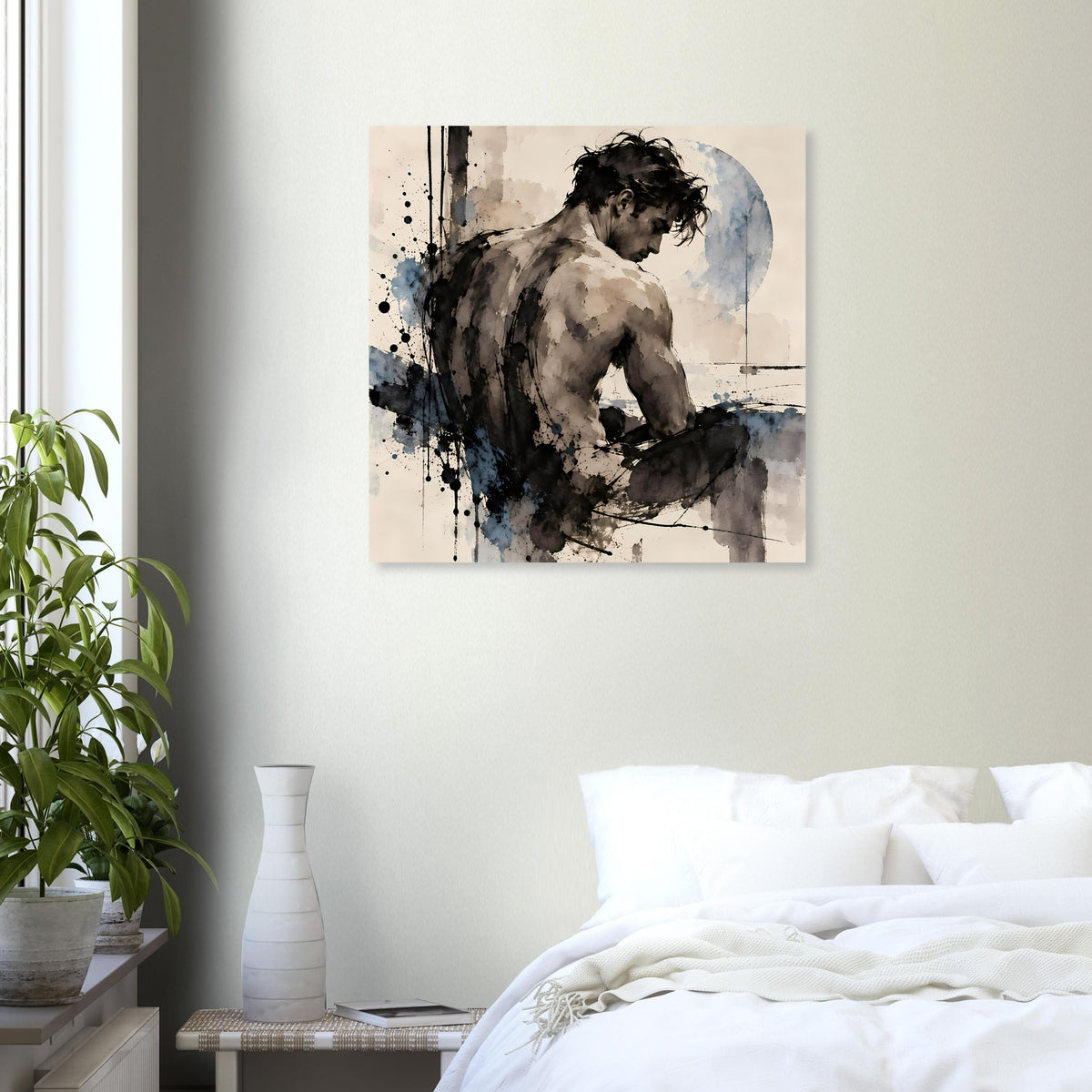 Expressionistische Aktstudie: männlicher Rücken, Pinselstriche in Schwarz und Blau