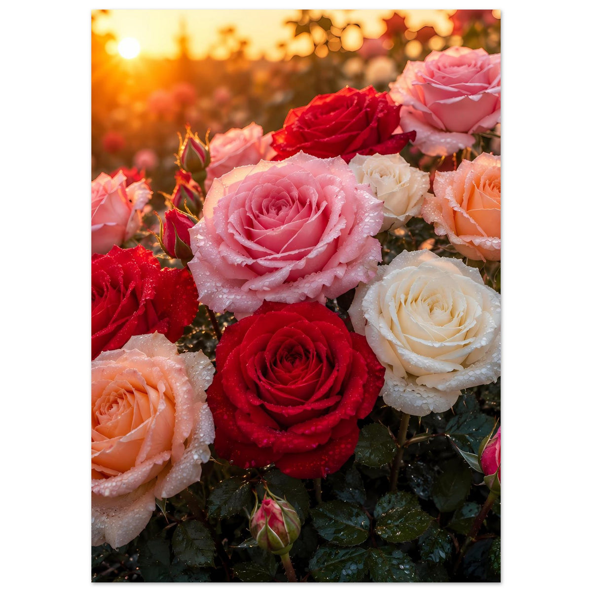 Poster mit Rosenstrauß in Rosa, Rot und Creme, enger Bildausschnitt