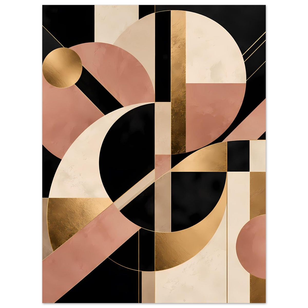 Geometrisches Poster: Halbkreise, Rauten und Linien in Schwarz, Blush, Creme und Gold