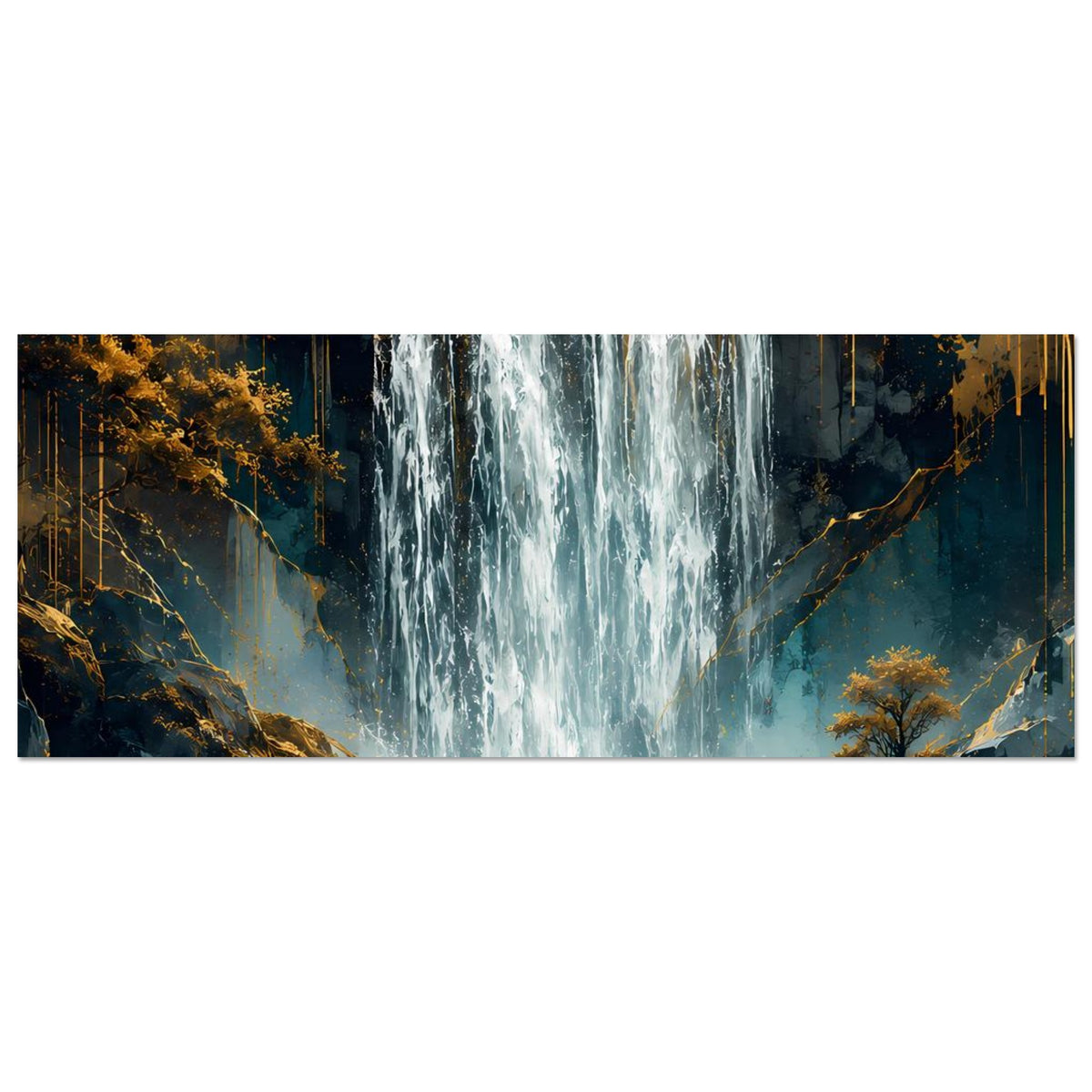 Wasserfall-Poster in Panoramaansicht: türkis-weißes Wasser zwischen Felsen