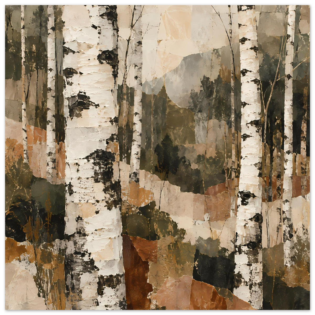 Kunstposter Birkenwald, horizontal, mehr Details im Vordergrund der Baumstämme