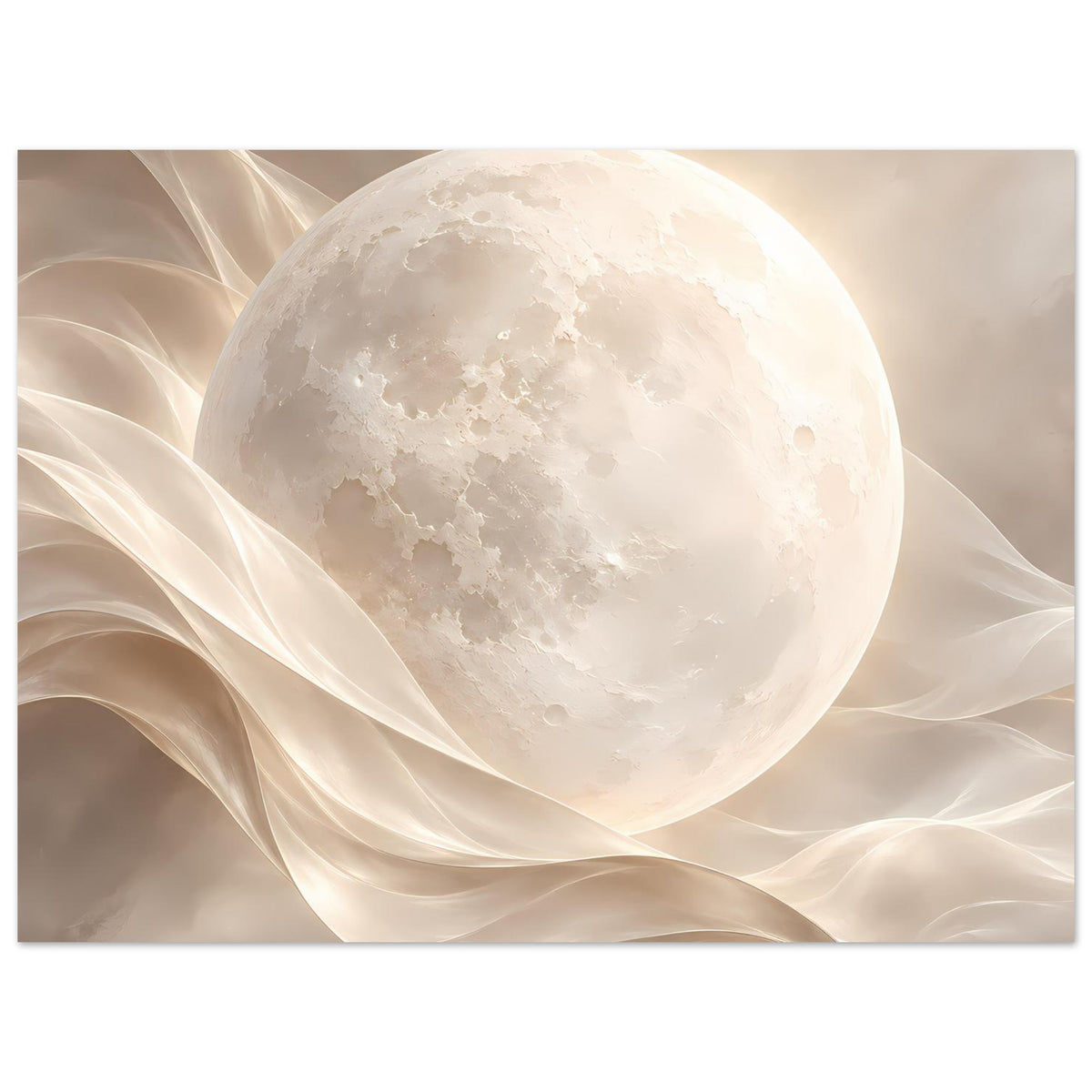 Poster mit hellem Vollmond und seidigen, beigen Bändern