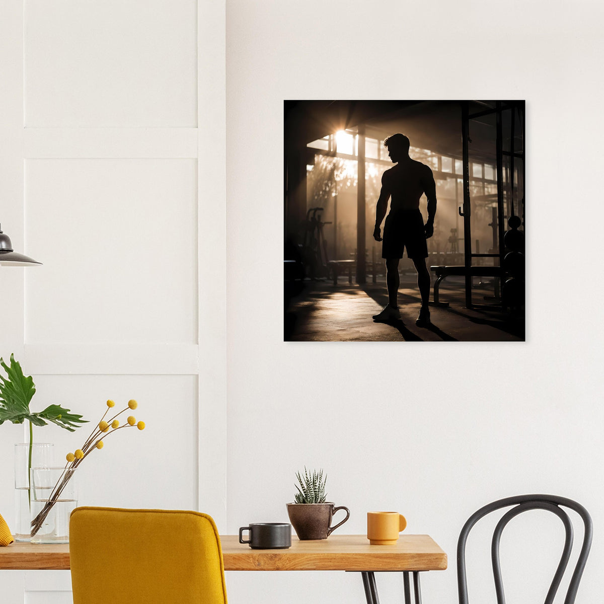 Fitness-Poster mit Silhouette eines Läufers, Sonne von links