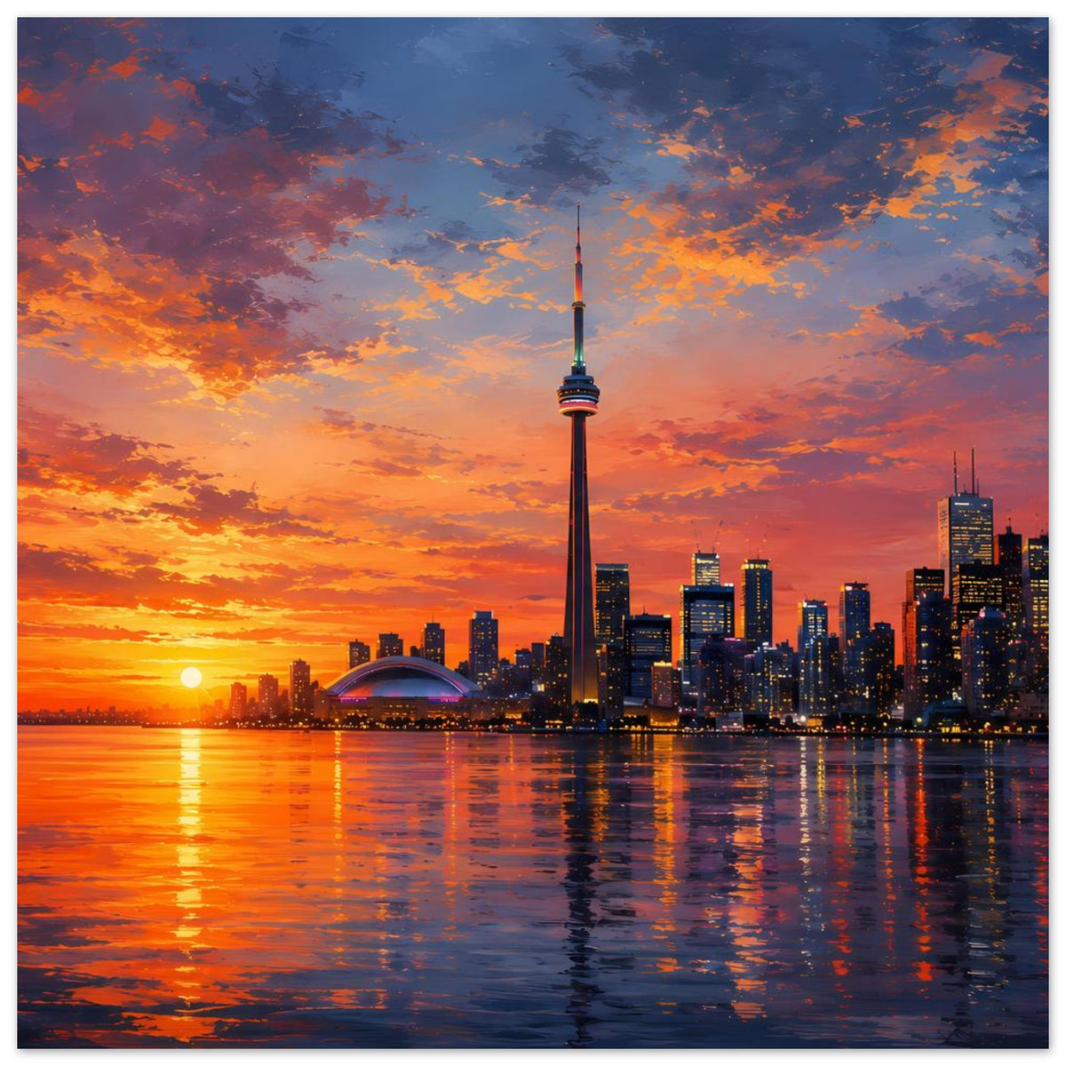 Stadtposter im Querformat: Skyline bei Sonnenuntergang mit CN Tower
