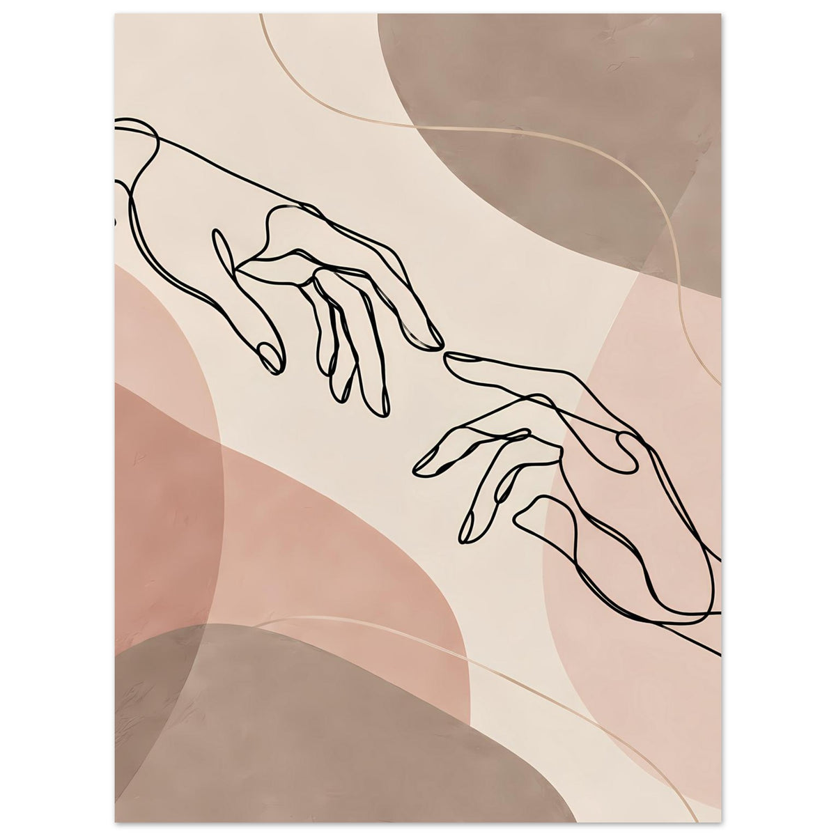 Wandbild mit Handzeichnung und abstrakten Halbkreisen in gedeckten Beige- und Brauntönen