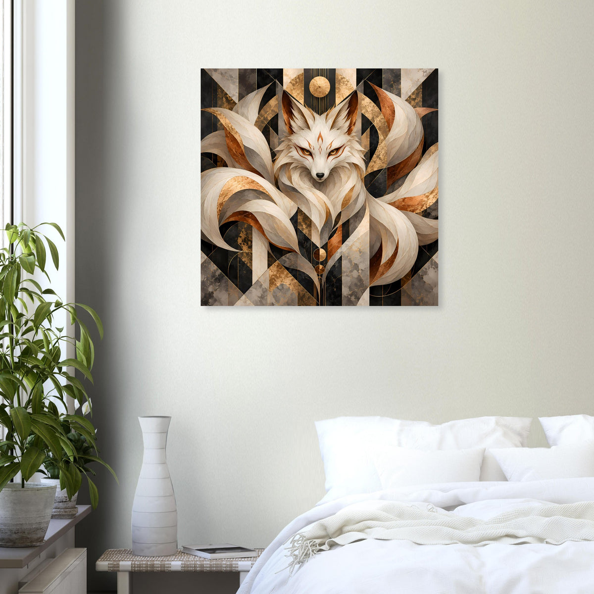 Geometrisches Fuchs-Poster in Braun, Beige und Gold mit Fuchs-Motiv
