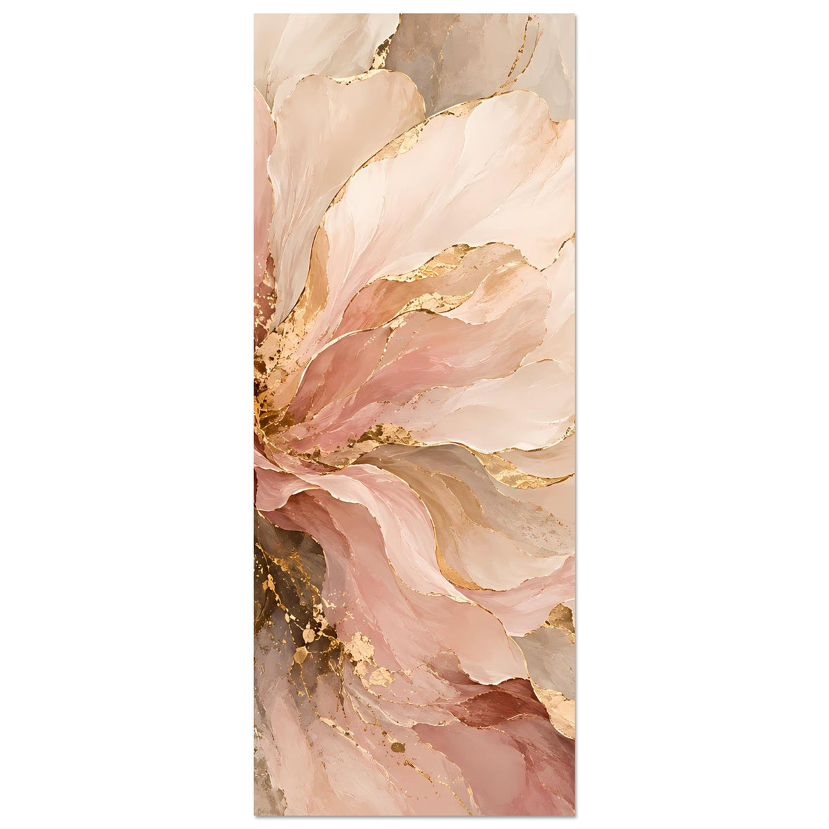 Floraler Poster mit zarten Blütenblättern in Rosa, Beige und Gold, vertikal