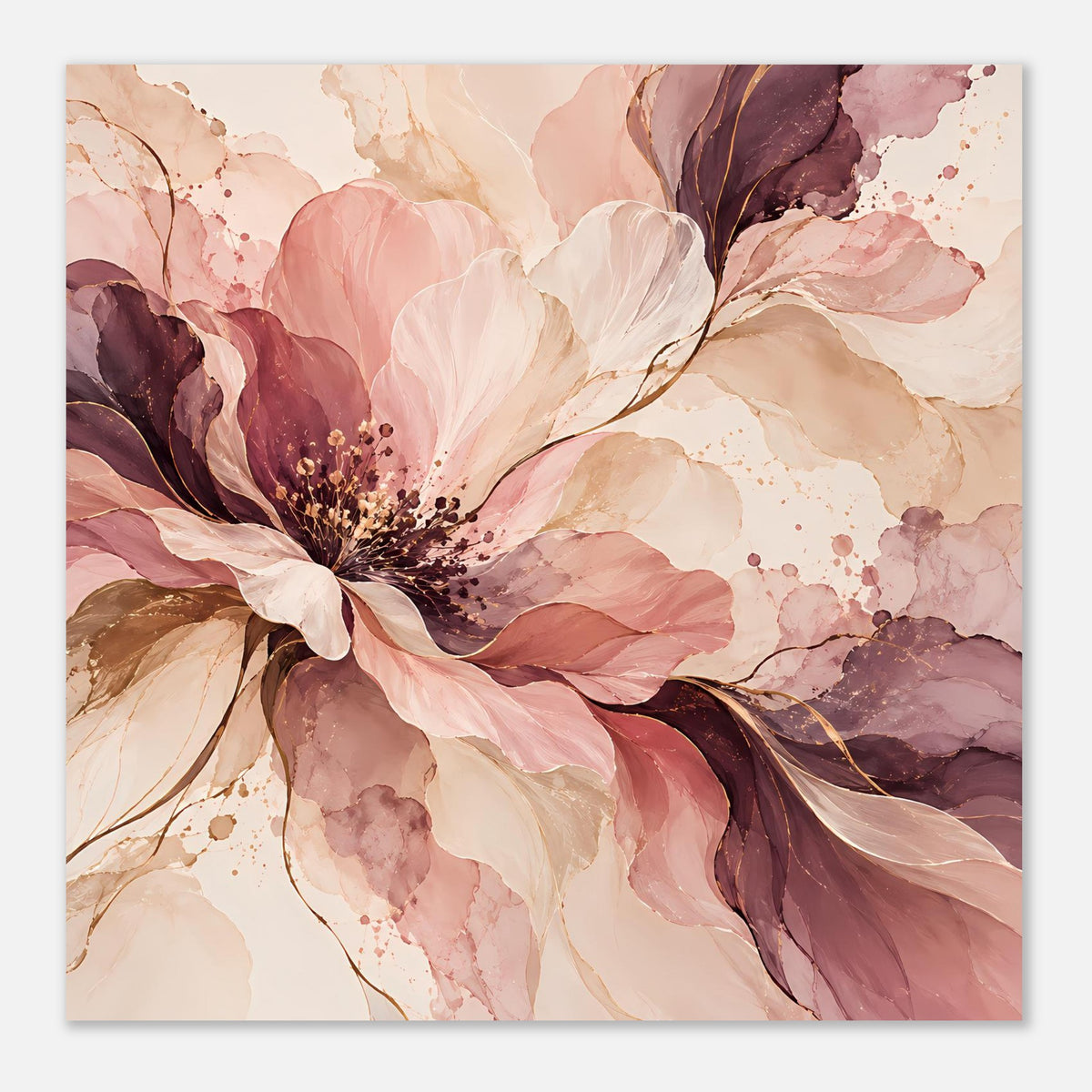 Blütenposter mit abstrakten Blüten in Rosé-, Beige- und Beerentönen