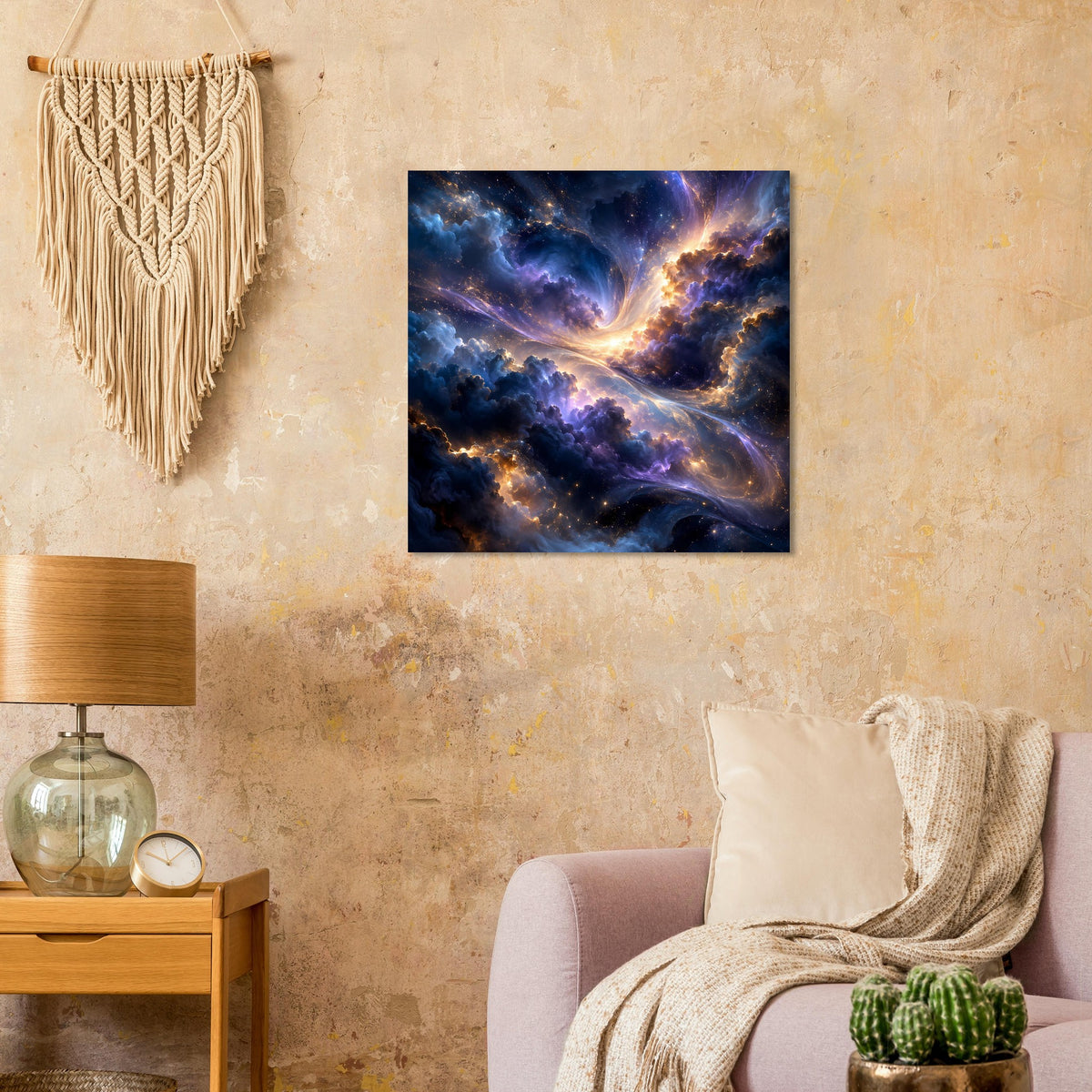 Leuchtendes Galaxieposter auf Premium-Mattpapier, quadratisch, leuchtende Farblinien