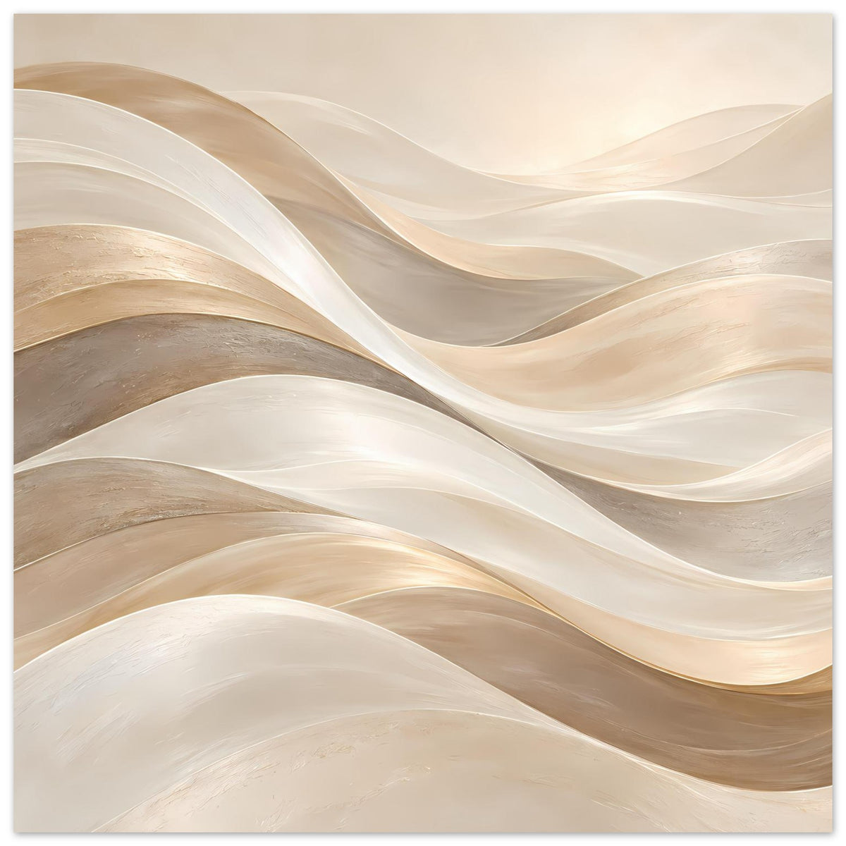 Kunstposter mit Wellenstruktur in Creme, Beige und Goldtönen, vertikal