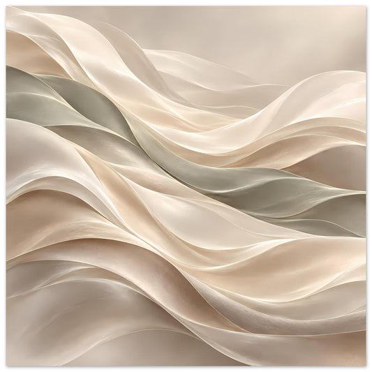 Abstraktes Wellenkunst-Poster mit fließenden Linien, Creme- und Grautönen
