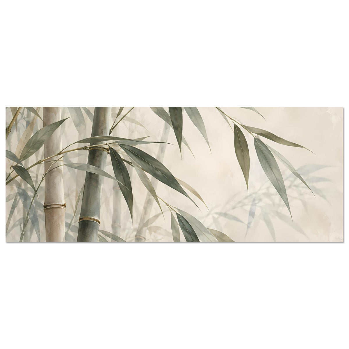 Horizontales Poster mit Bambusstämmen und grünen Blättern, helles Naturmotiv