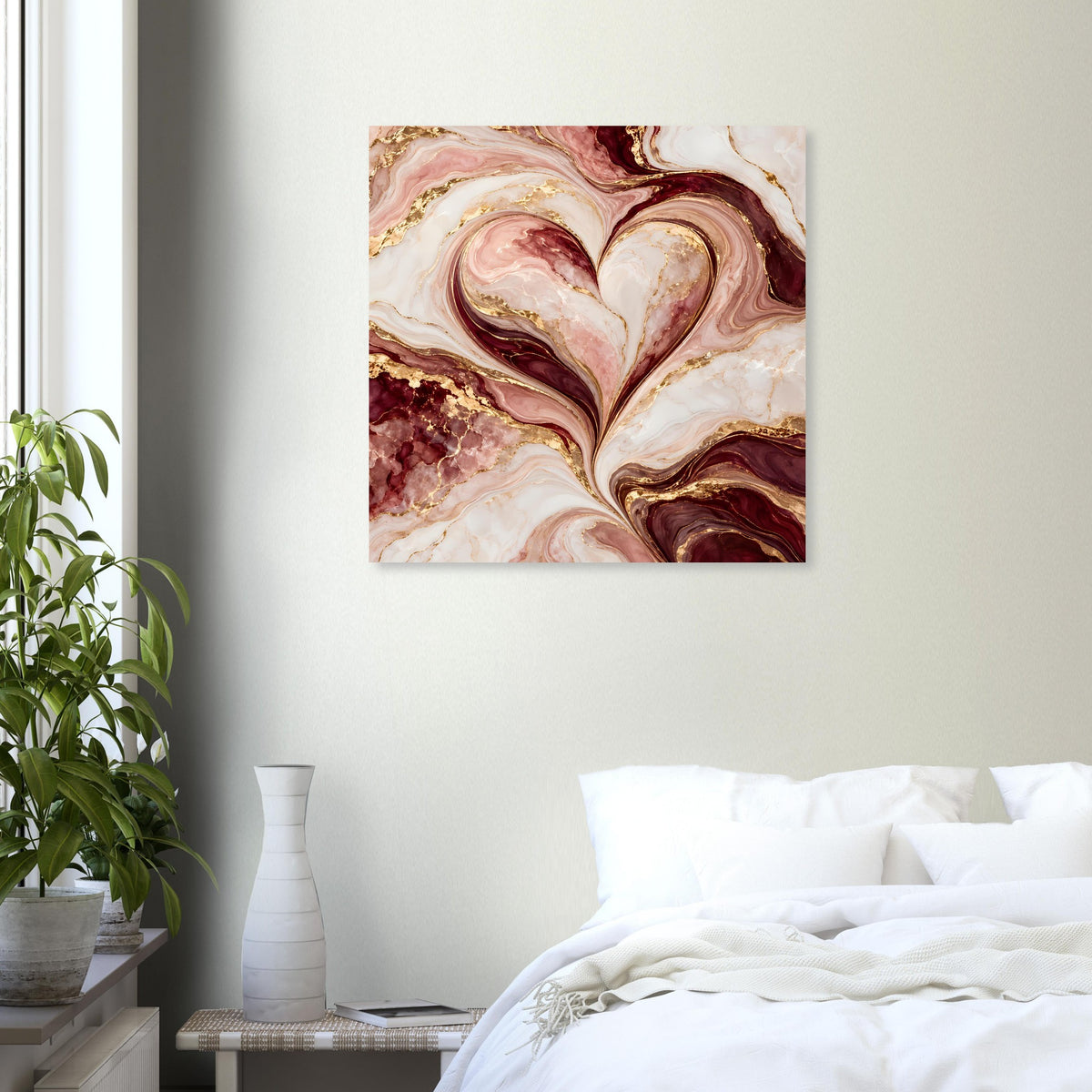 Herz-Marmor-Poster in Rosé, Burgund und Gold, quadratisch