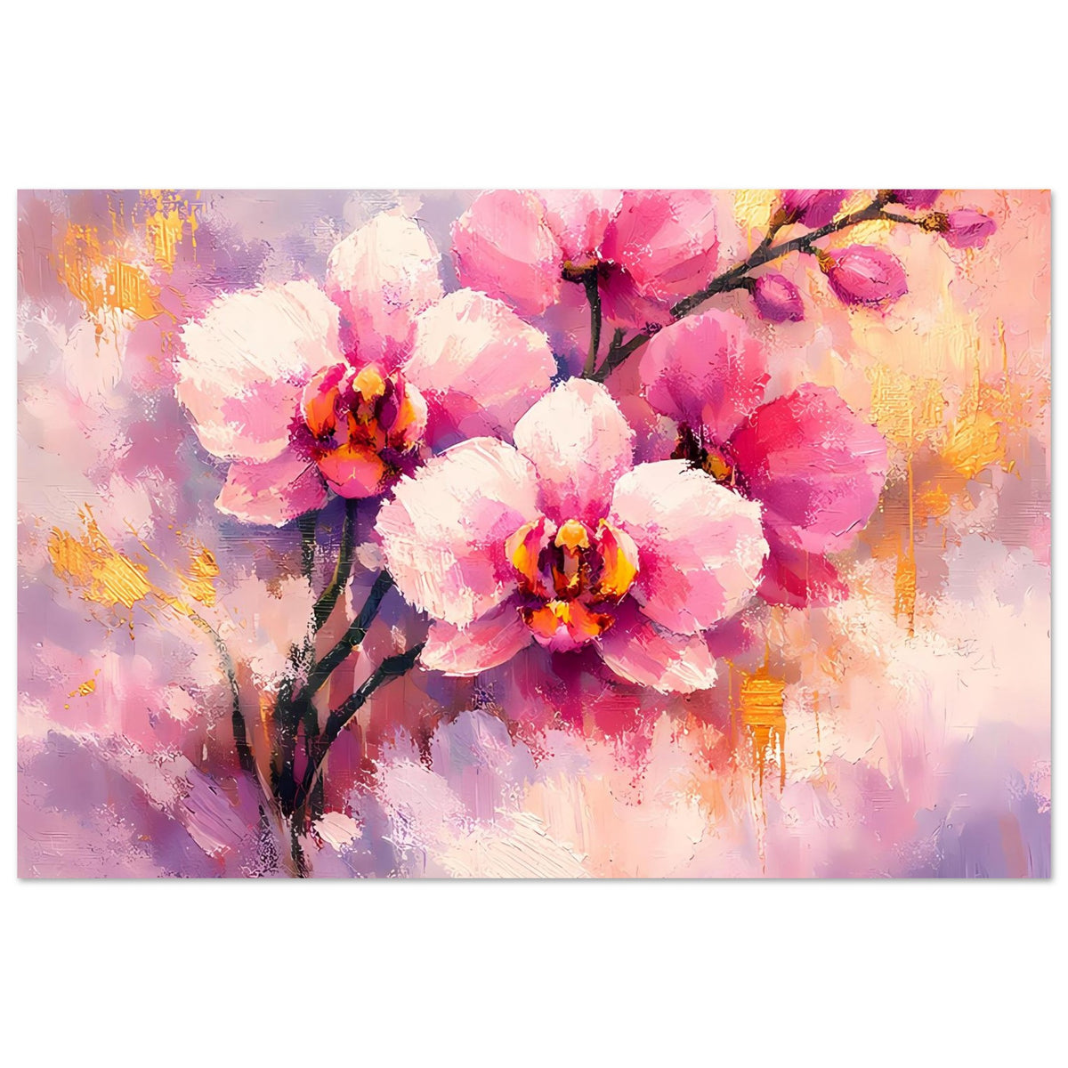 Poster mit rosa Orchideenblüten und goldenen Akzenten, querformatig