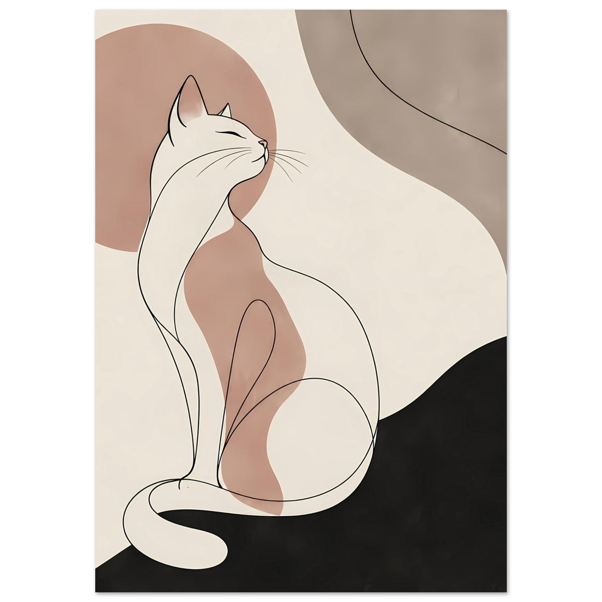 Poster mit Katzen-Silhouette, Detailansicht von Kopf und Rücken, weiß, rosa und schwarz