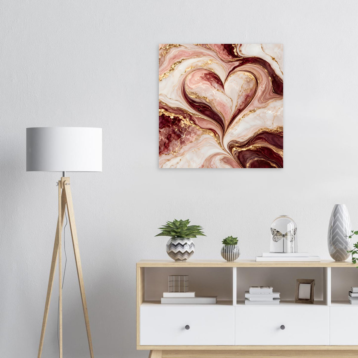 Herz-Marmor-Poster in Rosé, Burgund und Gold, quadratisch und vertikal