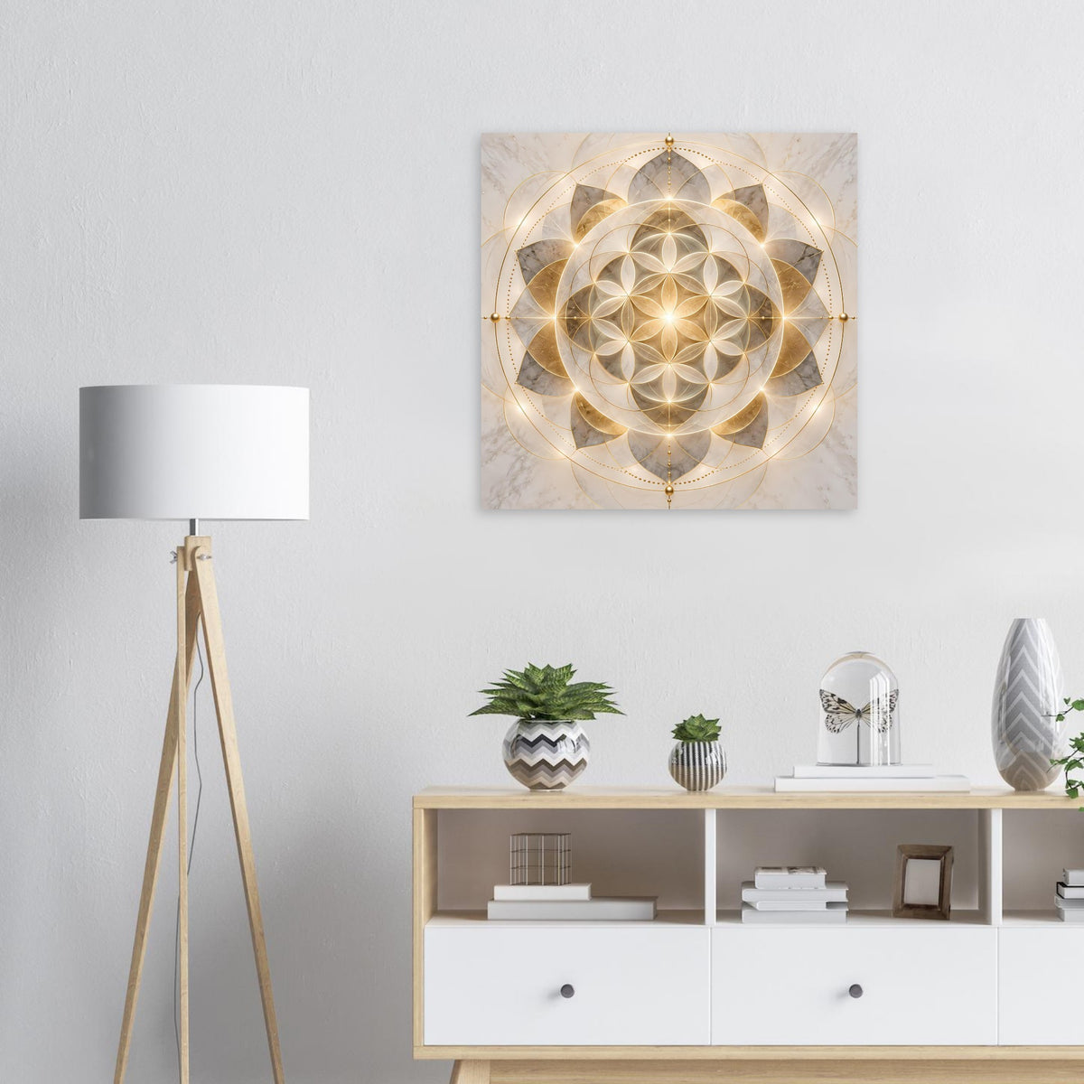 Mandala-Ornament-Poster mit goldenen Schmuckdetails, kugelbesetzter Rundum-Deko