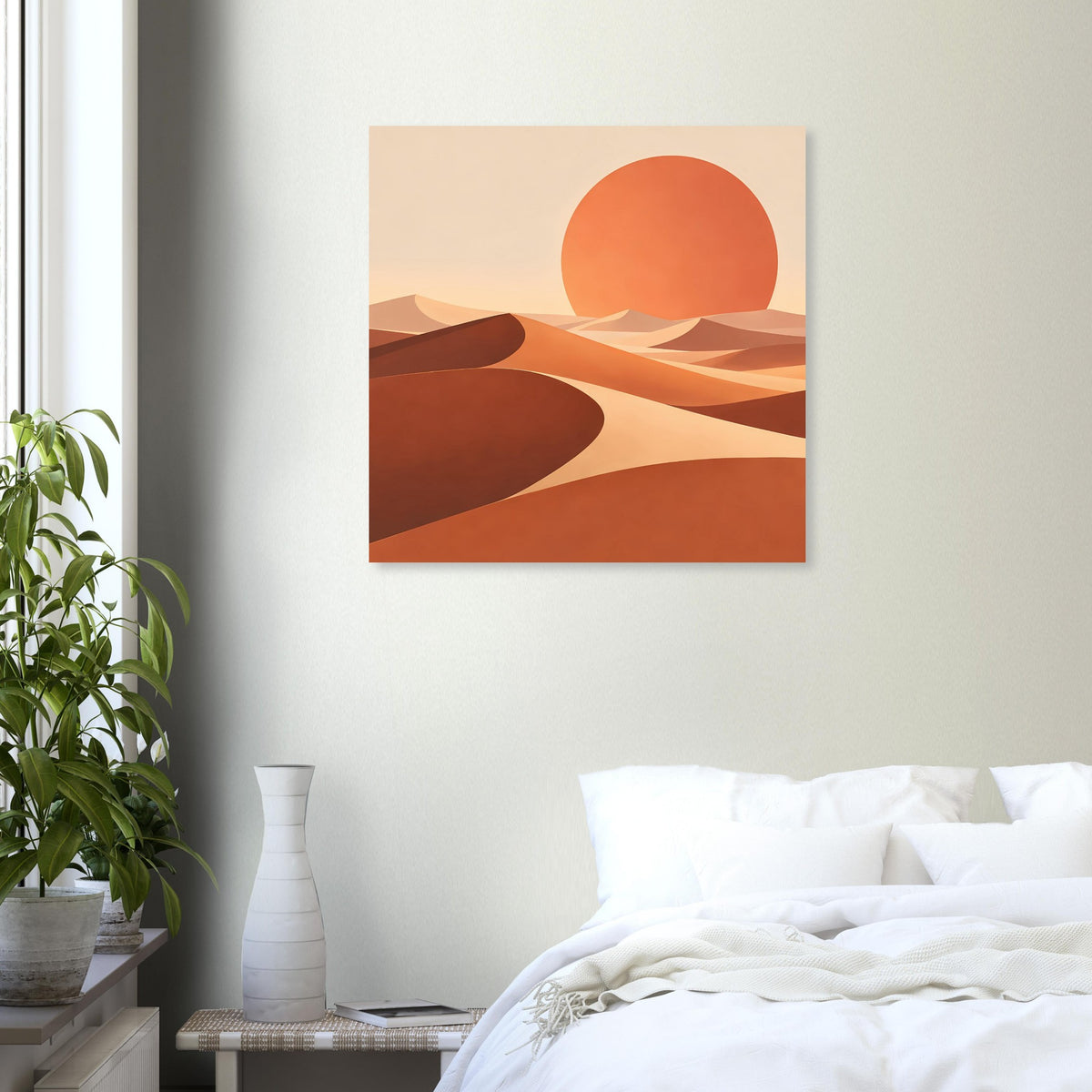 Quadratisches gerahmtes Poster: abstrakte Wüste mit orangefarbener Kugelsonne