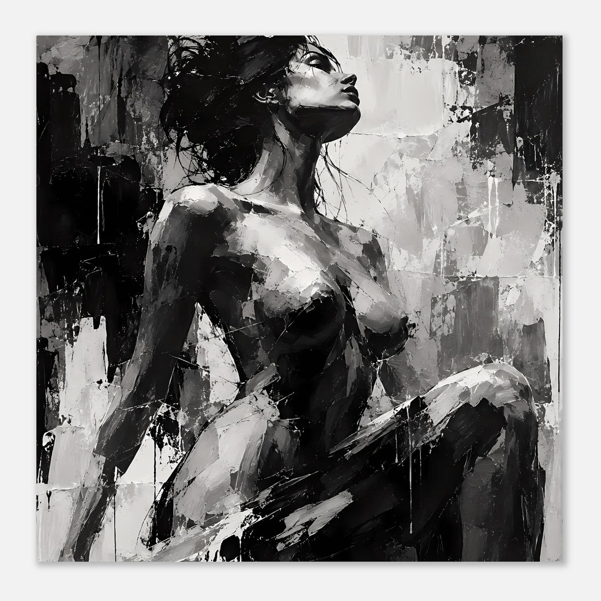 Kunstposter Frauenakt-Porträt in Schwarz-Weiß, konzentriertes Bildausschnitt, kräftige Kontraste