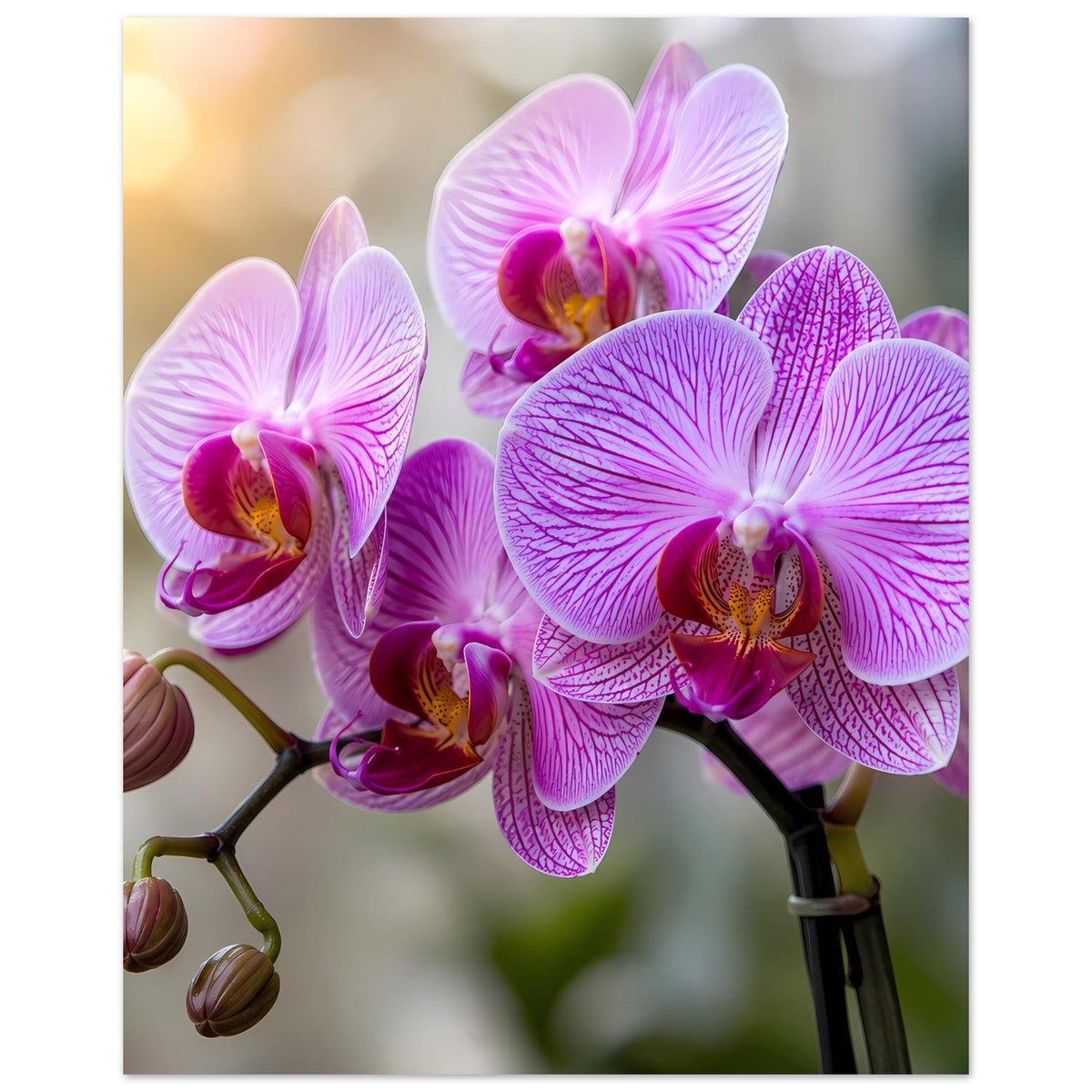 Orchideenposter mit großen violettrosa Orchideenblüten und seitlichen Knospen