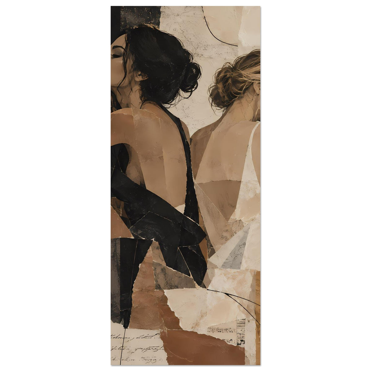 Vertikales Collage-Poster im Ausschnitt: zwei Frauenfiguren, dunkles und beiges Outfit