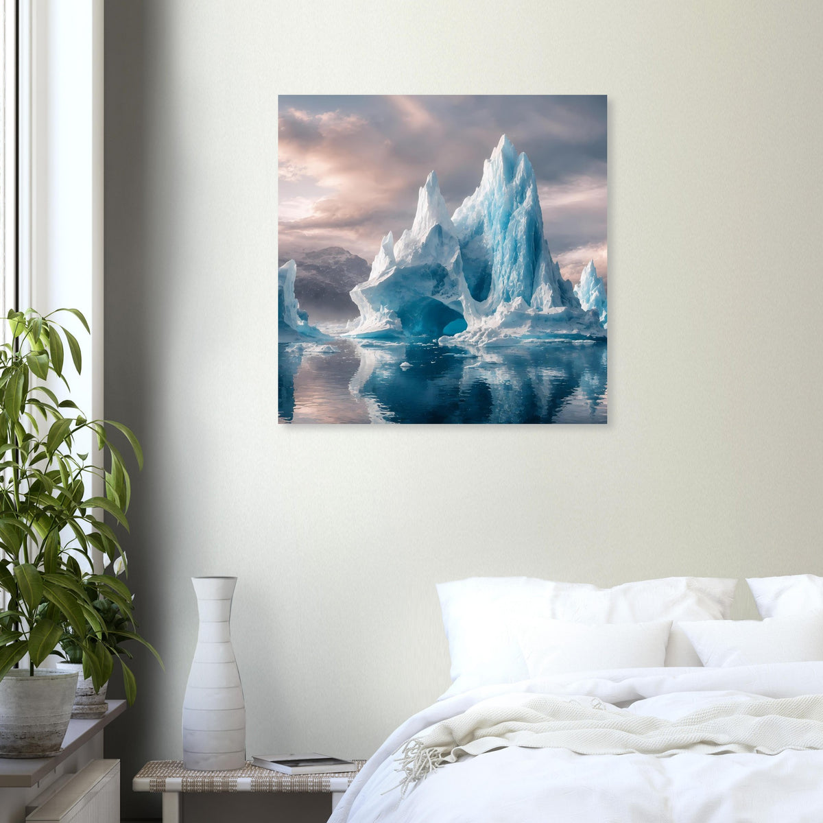 Quadratisches Eisberg-Poster mit blauem Gletscher und ruhigem Wasser