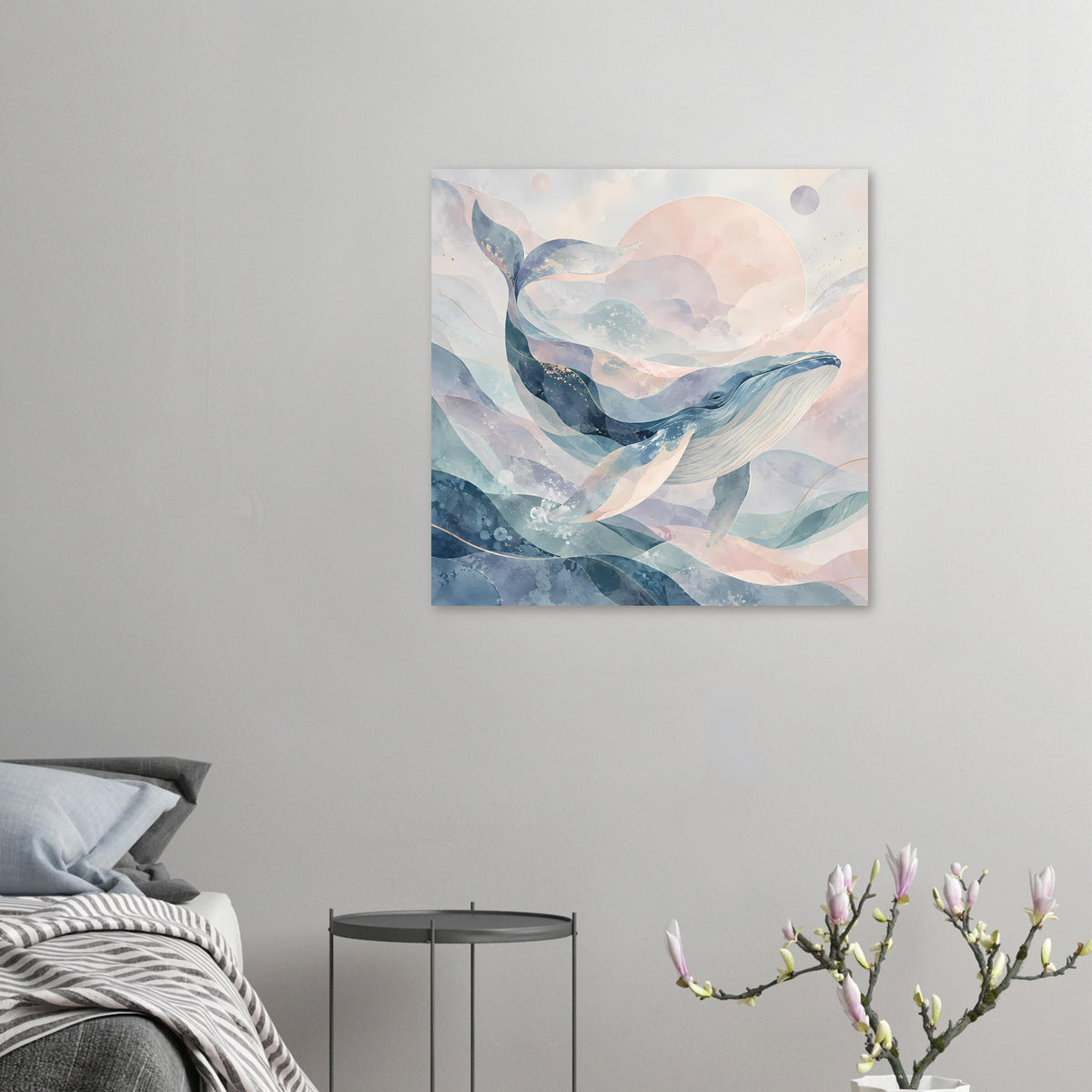 Wal-Kunstposter mit abstraktem Walmotiv in Blau- und Pastelltönen