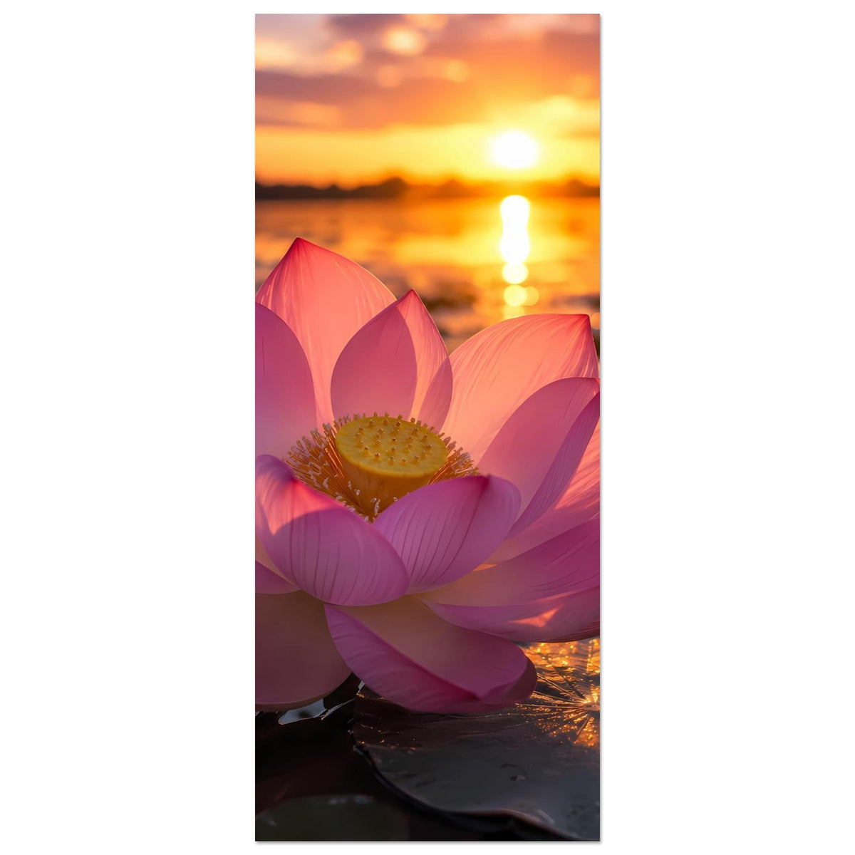 Poster im Hochformat: pinke Lotusblüte mit gelblicher Blütenmitte, teilweise angeschnitten