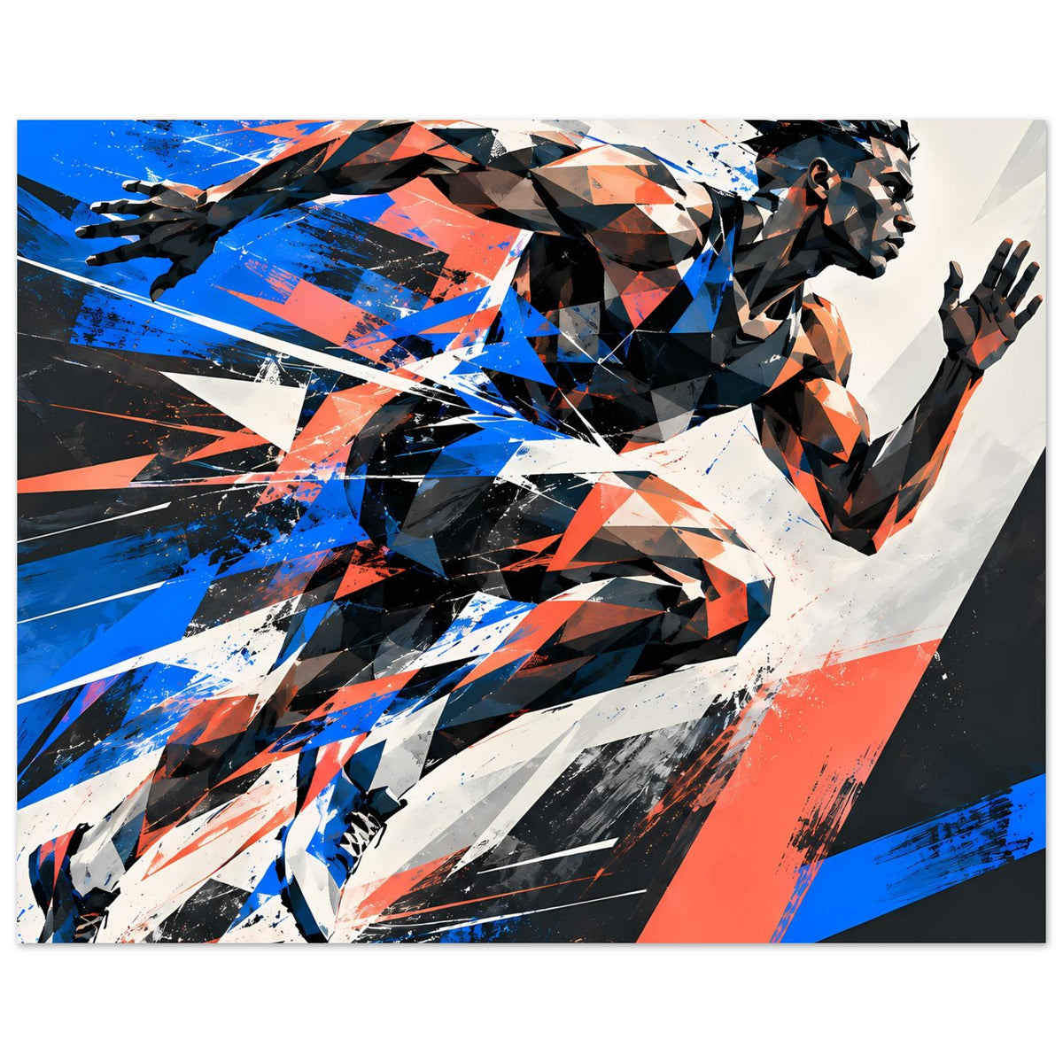Dynamisches Läuferposter (quer) mit abstrahierter Sport-Silhouette, Blau, Orange und Schwarz