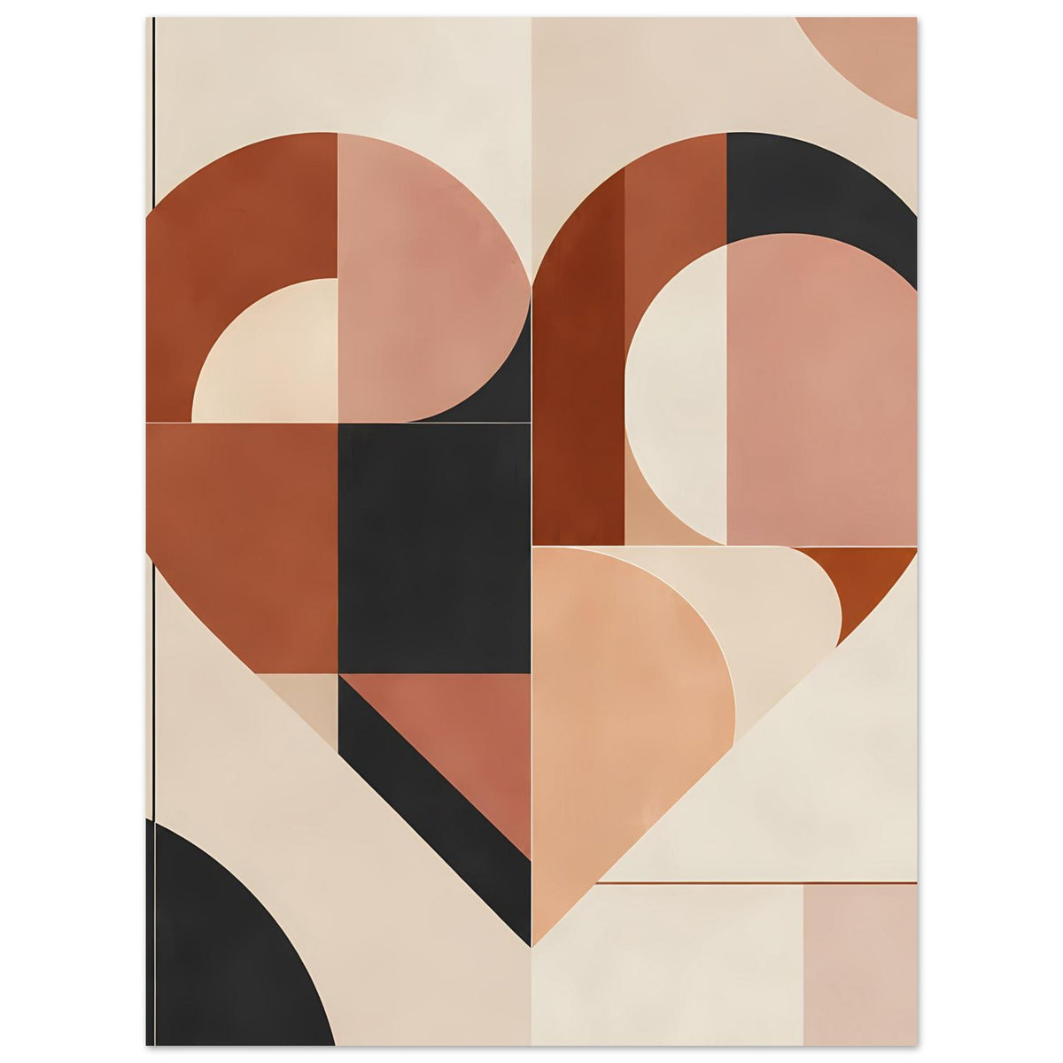 Geometrisches Herz-Poster mit Kreisen und Rechtecken in Terrakotta, Rosa und Schwarz