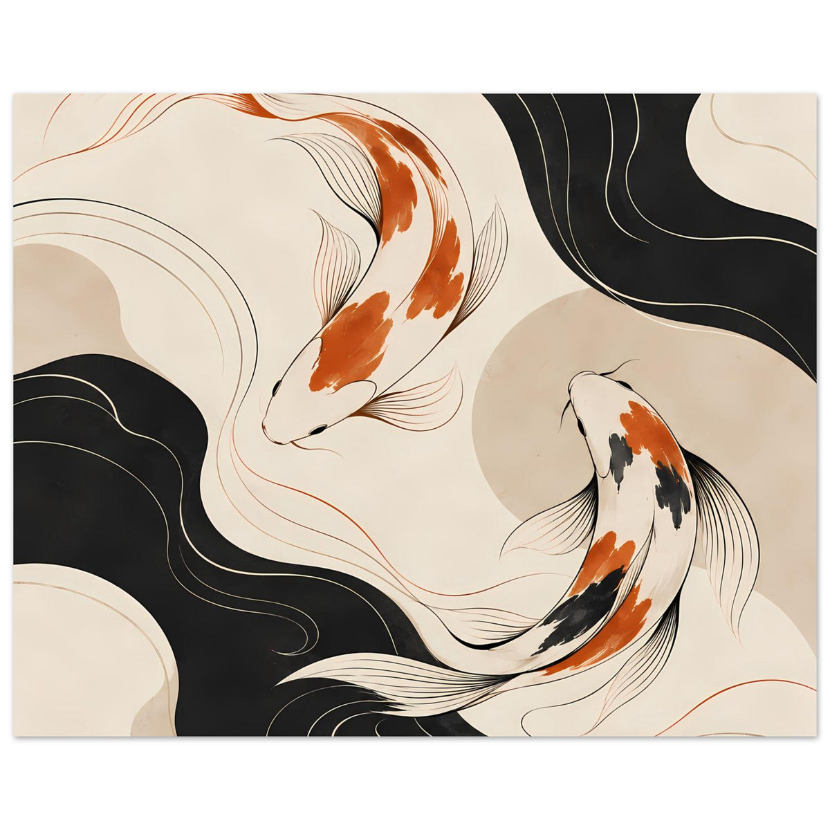 Japanisches Koi-Poster (Querformat) als Motiv-Ausschnitt mit Koi und Wellenlinien in Dunkel