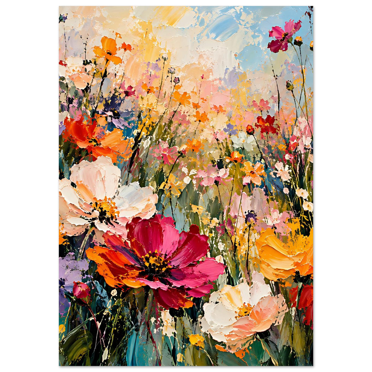 Blumenposter im Hochformat: bunte Blumenstrauß-Optik mit kräftigem Pink und Orange