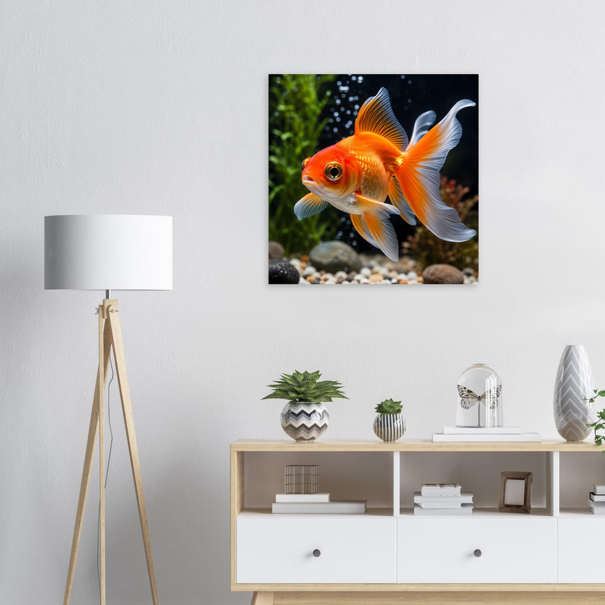 Goldfisch-Poster mit orangefarbenem Goldfisch und weißen Flossen, quadratisch