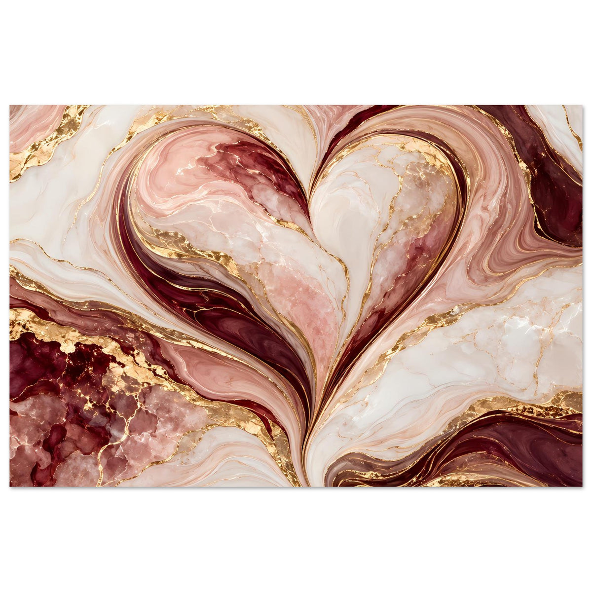Herz-Marmor-Poster in Rosé, Burgund und Gold, horizontal