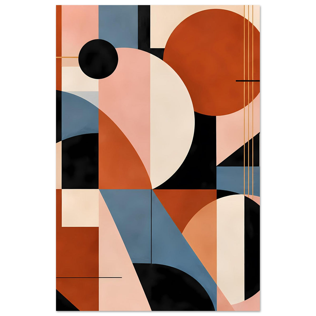 Abstraktes Geometrie-Poster mit großen Kreisen und rechteckigen Flächen in Terrakotta, Blush, Blau