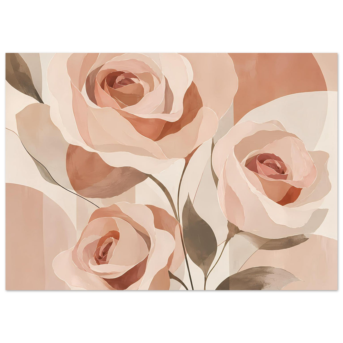 Florales Poster mit rosa-pfirsichfarbenen Rosen im Boho-Stil