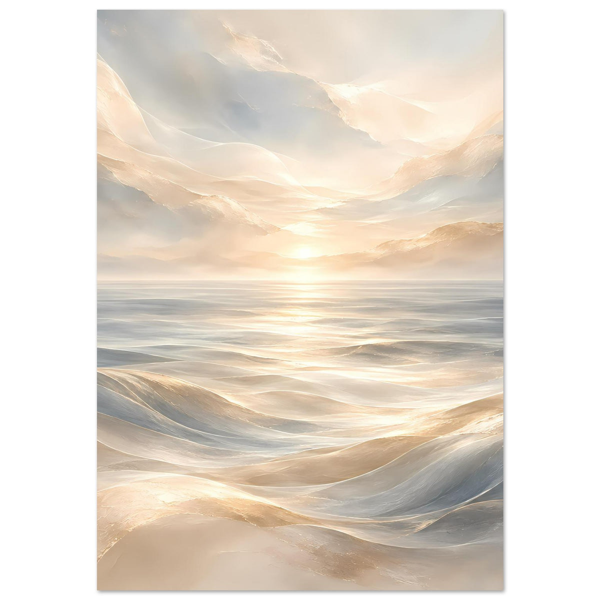 Poster mit abstrakten Wasserwellen und weichem Licht, sanfte Beige- und Grautöne