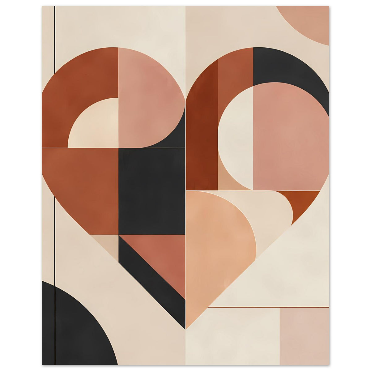 Geometrisches Herz-Poster mit klaren Konturen: Kreise und Rechtecke in Terrakotta und Rosa