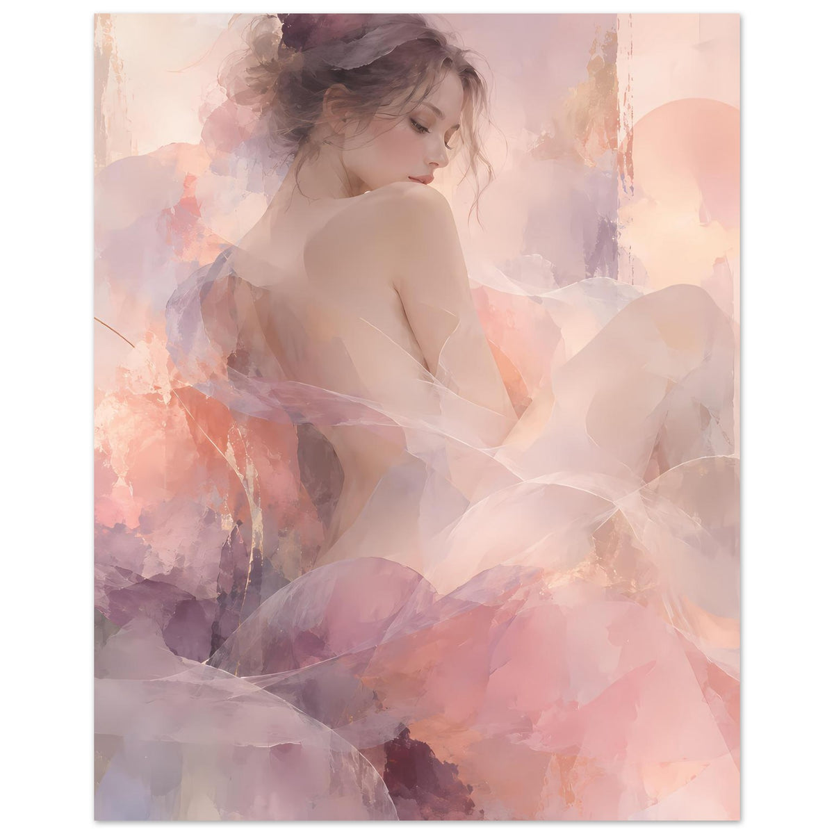 Vertikales Poster mit abstraktem Frauenporträt, Pastell-Blush und Lavendel