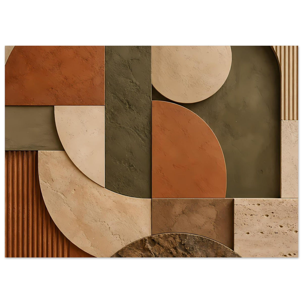 Abstraktes Poster mit geometrischen Segmenten, Kreisen in Creme und Rostrot