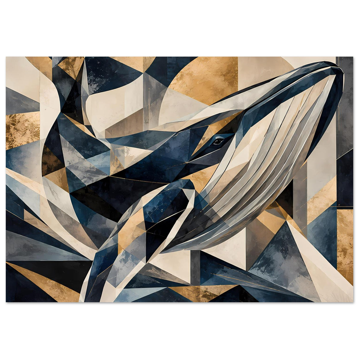 Horizontales Poster mit geometrischem Walmotiv in Blau, Gold und Creme